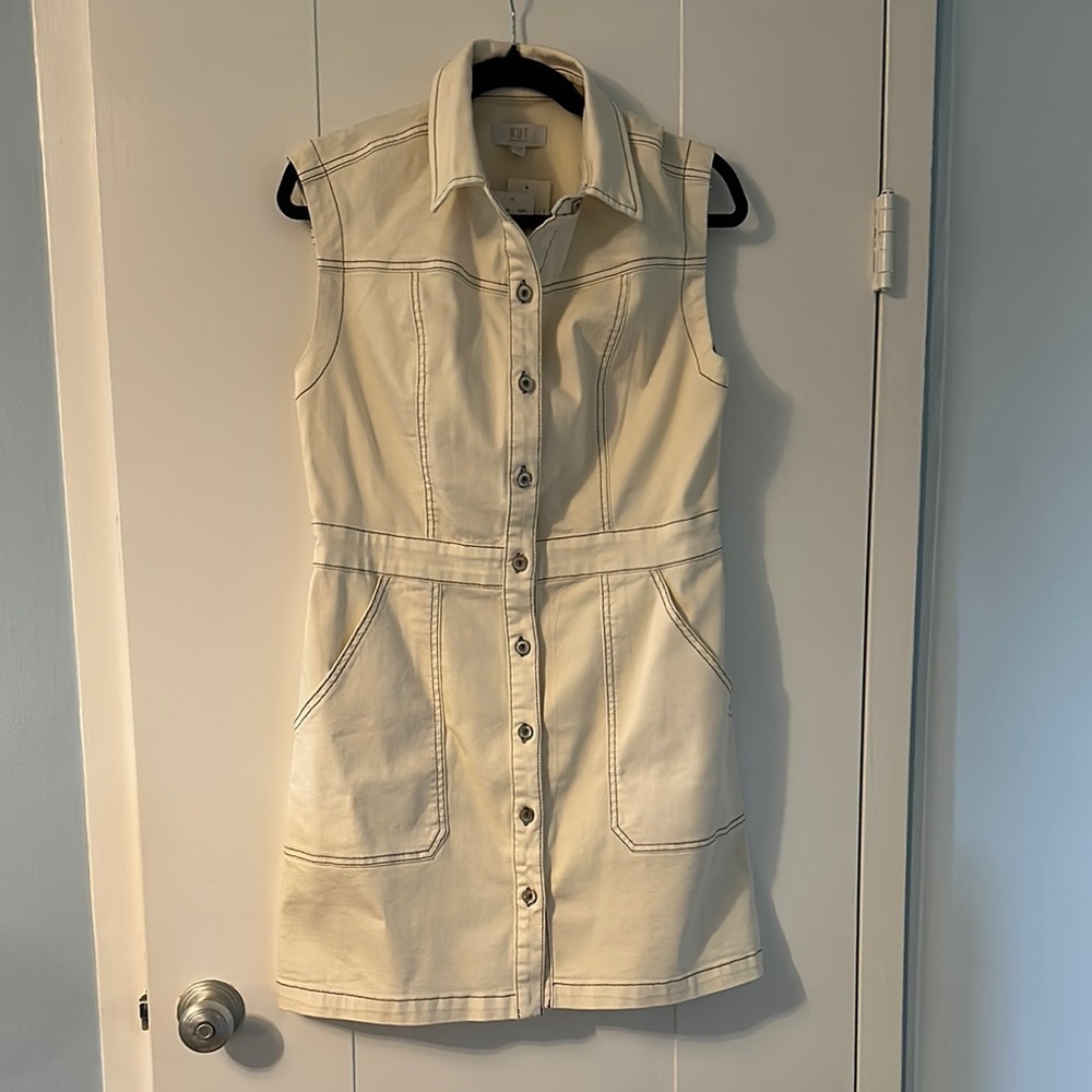 Kut from the Kloth Ivory Sleeveless Denim Dress NWT Sz M